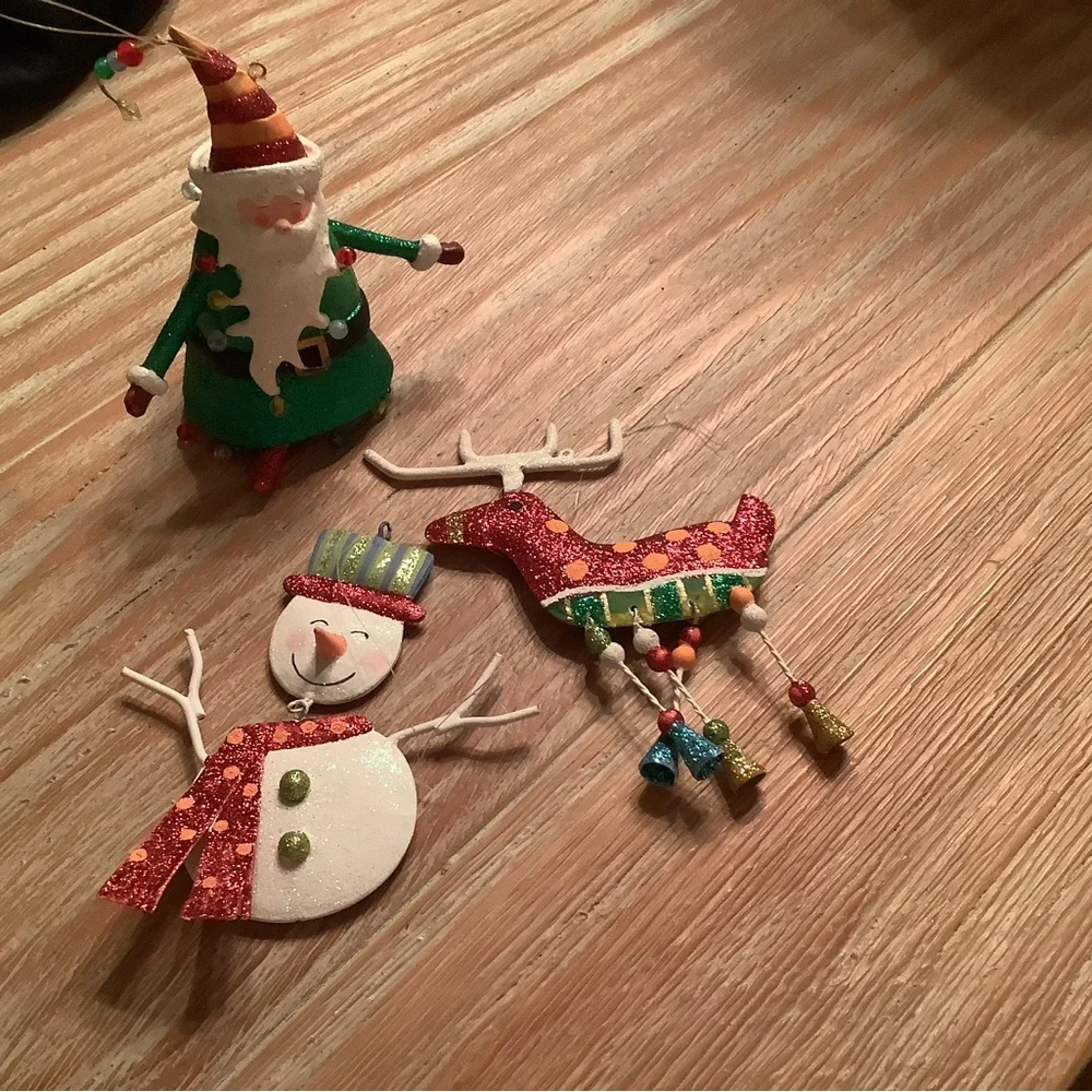 Festive Red & Green Holiday Ornaments Set - Santa, Snowman & Reindeer